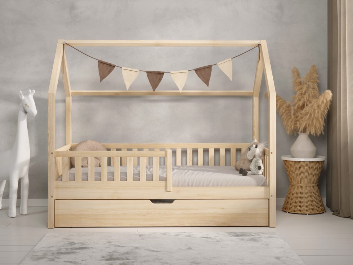 Hochwertiges Kinderbett PINO mit Schublade (Schnellversand48) aus Massivholz