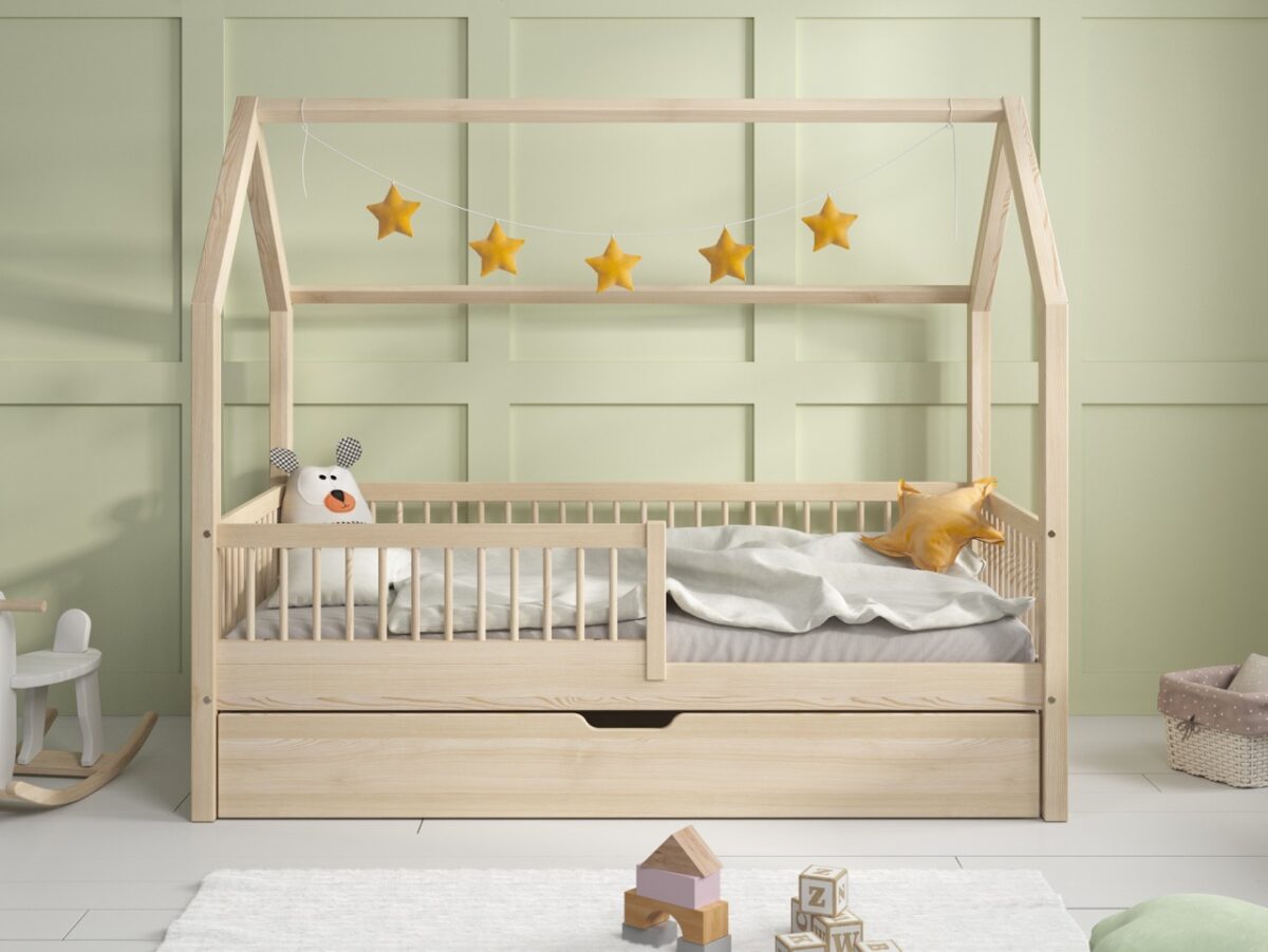 Hochwertiges Kinderbett OLMO mit Schublade (Schnellversand48) aus Massivholz