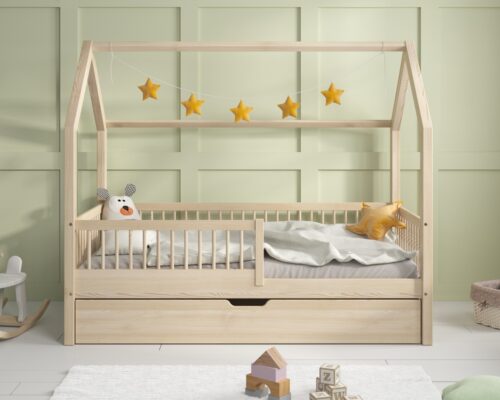 Hochwertiges Kinderbett OLMO mit Schublade (Schnellversand48) aus Massivholz