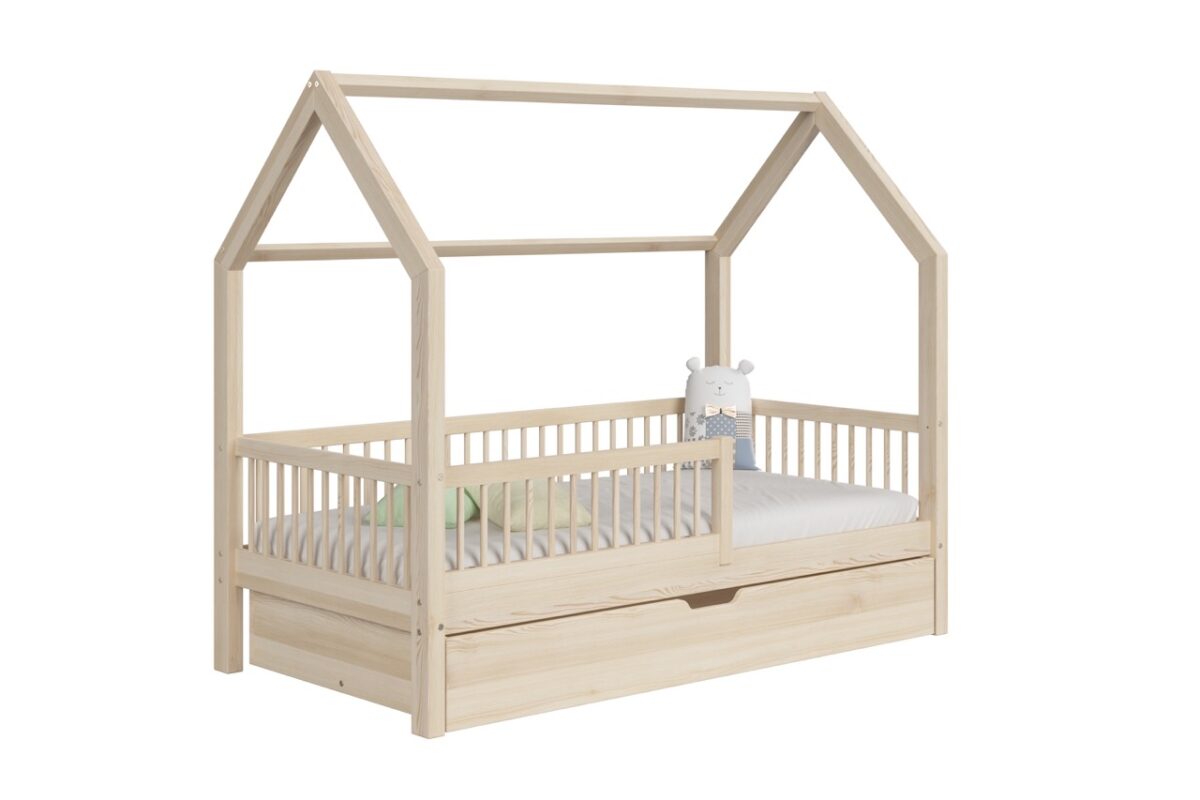 Kinderbett OLMO mit Schublade (Schnellversand48) – schlichtes Design aus Holz