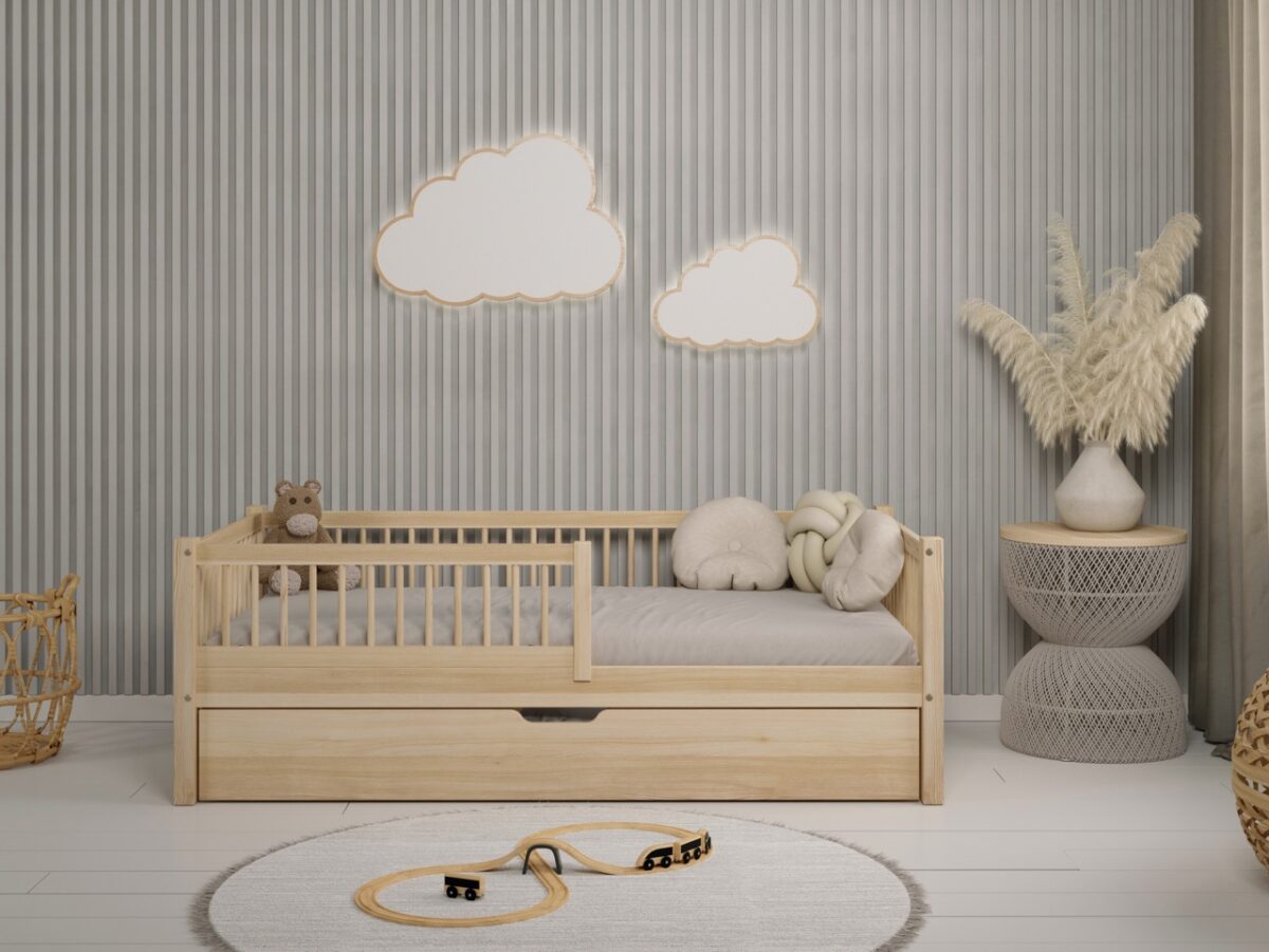 Hochwertiges Kinderbett SALICE mit Schublade (Schnellversand48) aus Massivholz