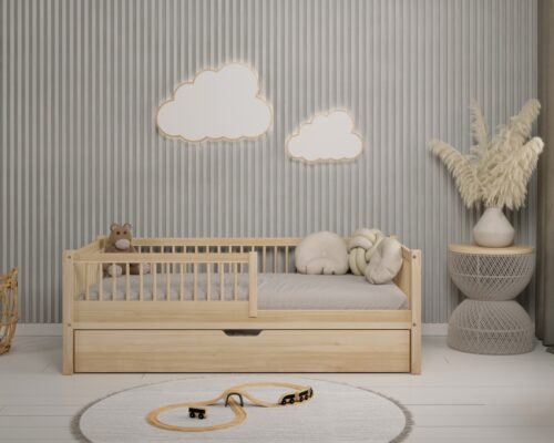 Hochwertiges Kinderbett SALICE mit Schublade (Schnellversand48) aus Massivholz