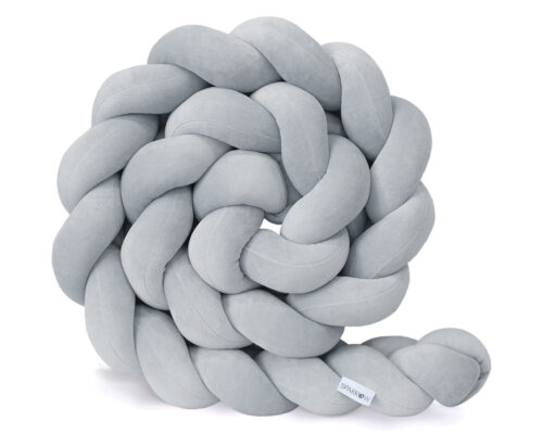 Velvet Bettumrandung Zopf mit 3 Strängen / klassisch grau aus Holz