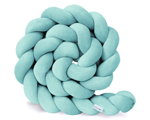 Velvet Bettumrandung Zopf mit 3 Strängen / azurblau aus Holz