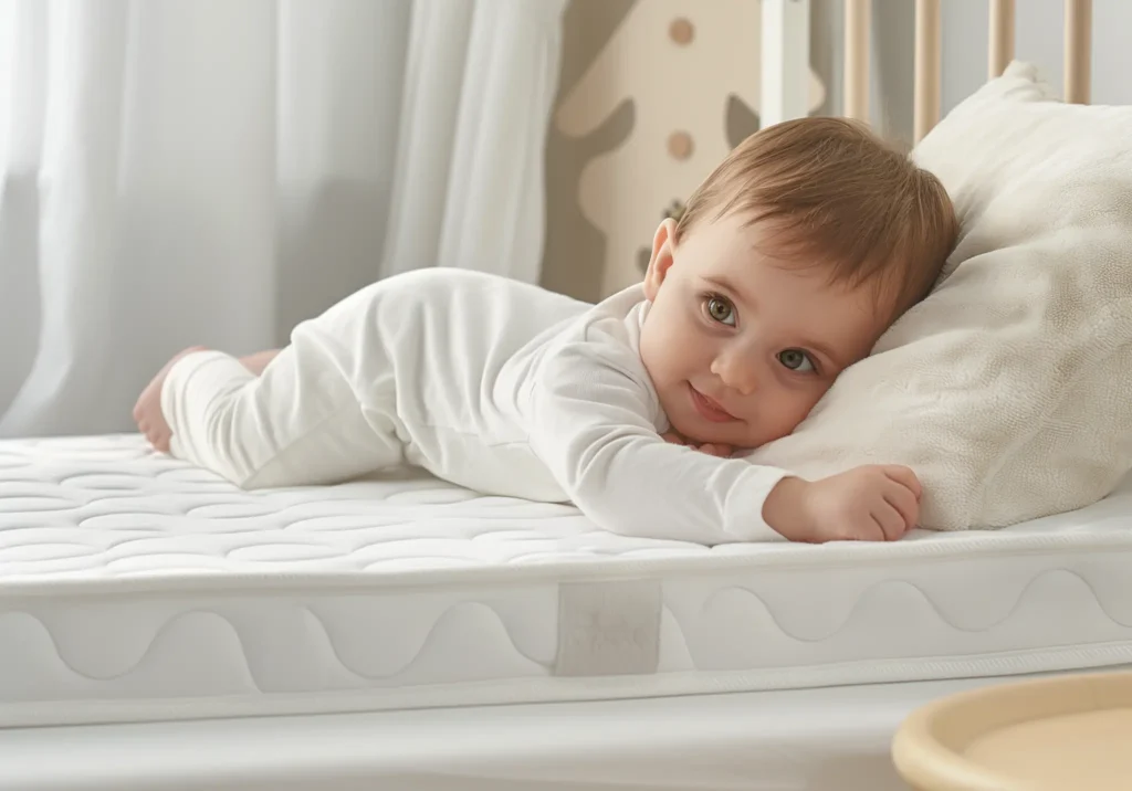 Kind schläft ruhig auf Matratze