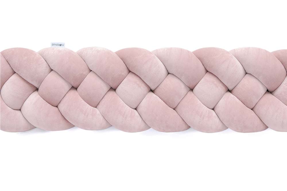 Velvet Bettumrandung Zopf mit 4 Strängen / Puderrosa aus Holz