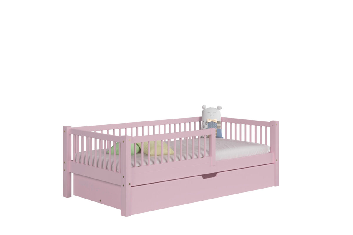 packshot w13 mat_1_rozowy Kinderbett SALICE mit Schublade aus Holz für ein gemütliches Kinderzimmer