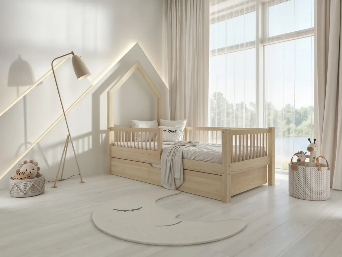 Kinderbett LARICE mit Schublade (Schnellversand48) aus Holz