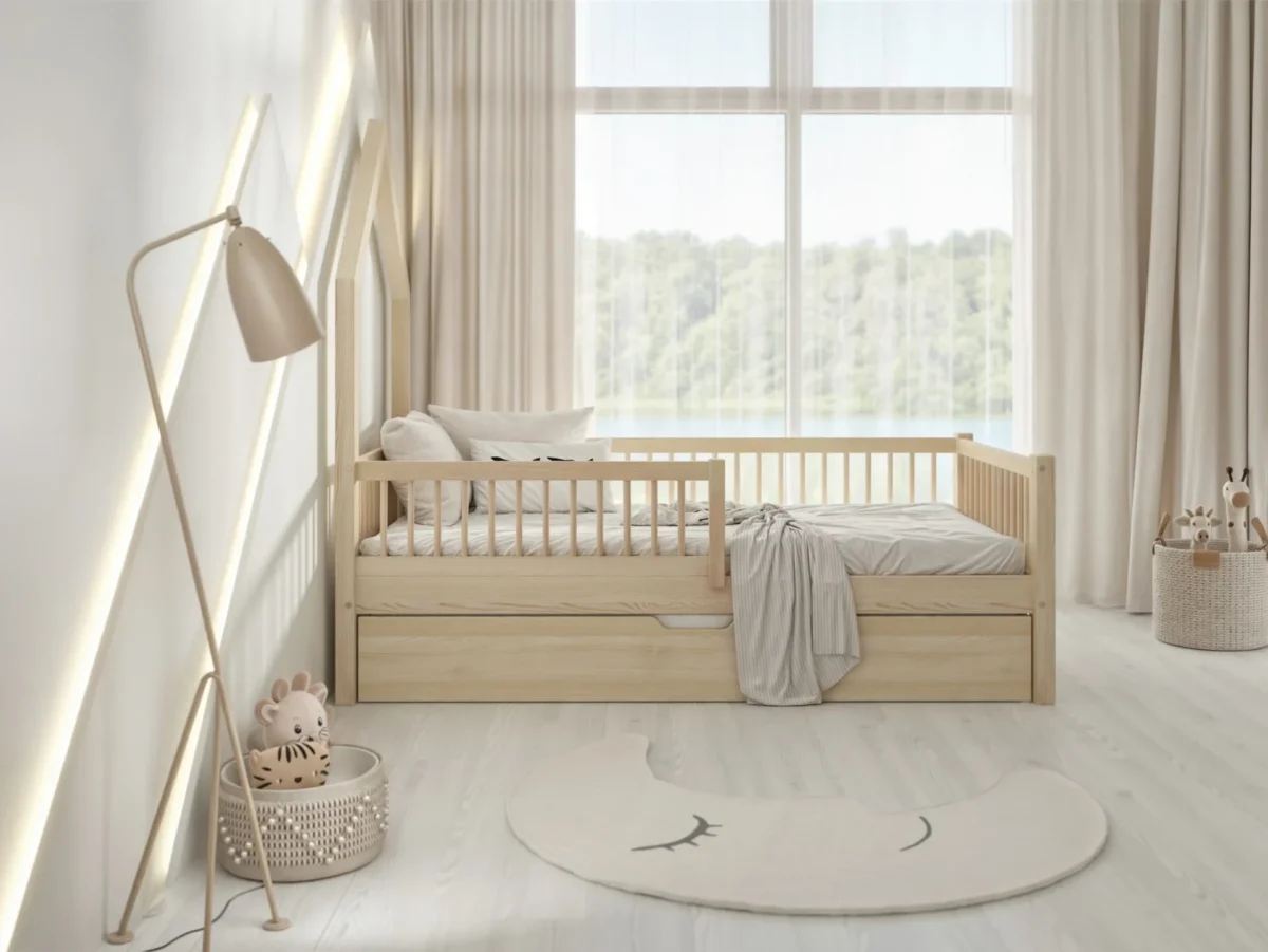 Hochwertiges Kinderbett LARICE mit Schublade (Schnellversand48) aus Massivholz