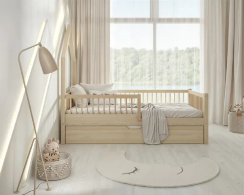 Hochwertiges Kinderbett LARICE mit Schublade (Schnellversand48) aus Massivholz