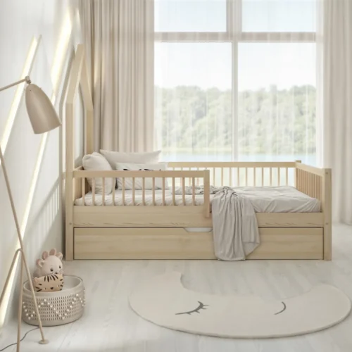 Hochwertiges Kinderbett LARICE mit Schublade (Schnellversand48) aus Massivholz