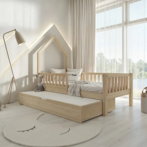 KR-WY-SZT_SZU_open_skos_1-1 Hochwertiges Kinderbett PERO mit Schublade aus Massivholz