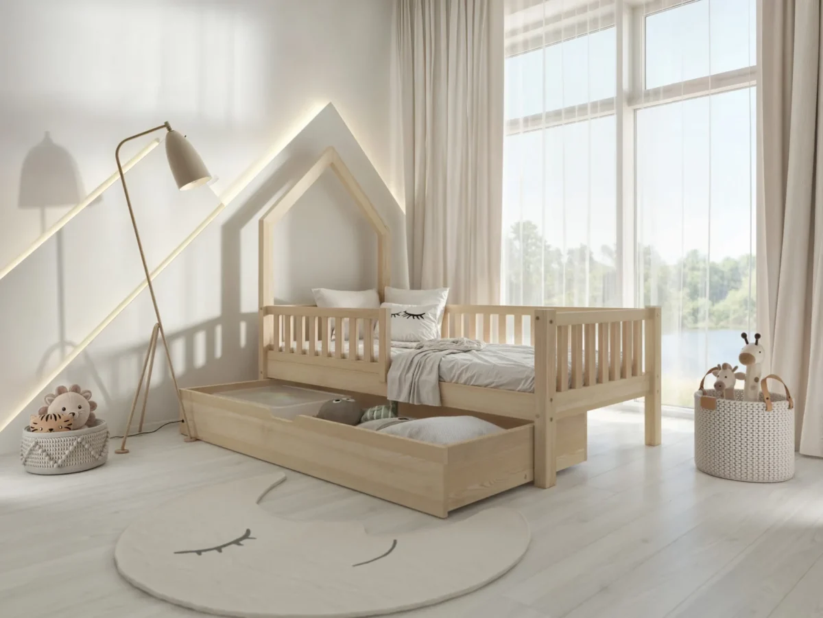 KR-WY-SZT_SZU_open_skos_2-1 Modernes Kinderbett PERO mit Schublade für Kinderzimmer