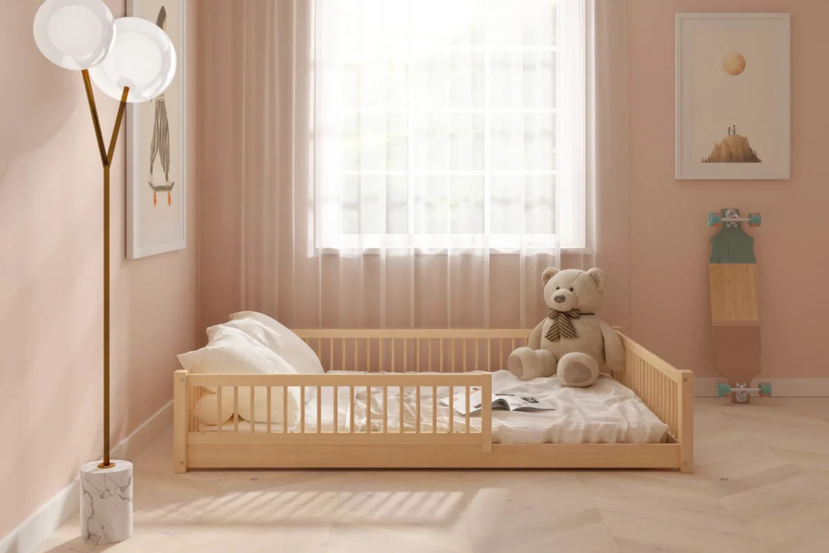 Hochwertiges Kinder Bodenbett SALICE XL aus Massivholz
