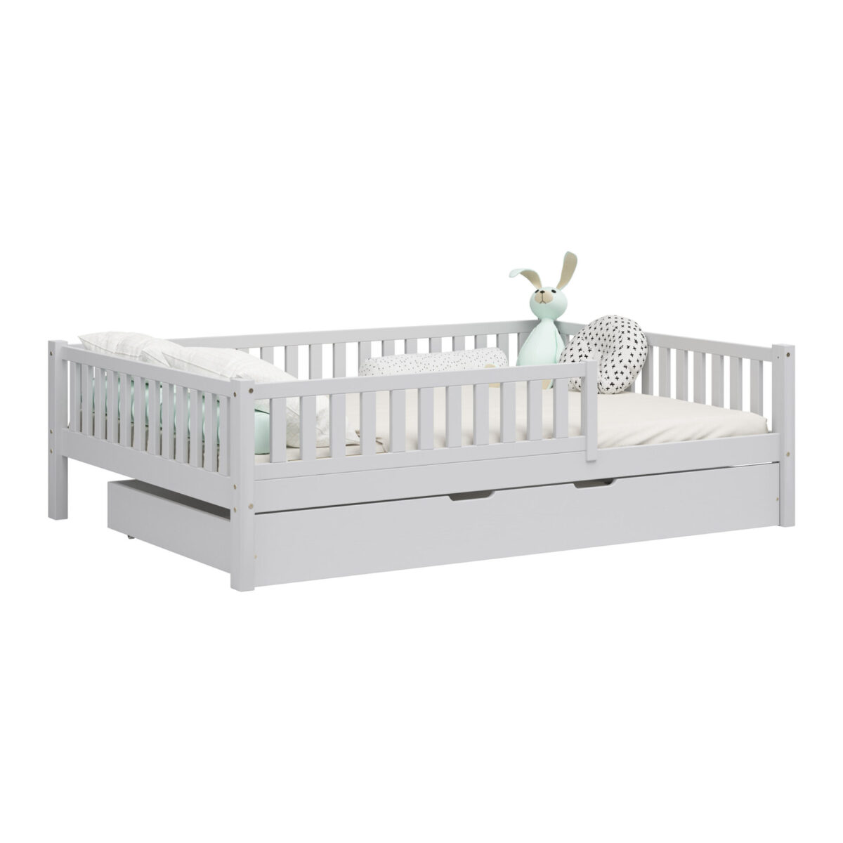 140-wysoki-sztachetki_szu_2_sz Kinderbett ABETE XL mit Schublade – schlichtes Design aus Holz