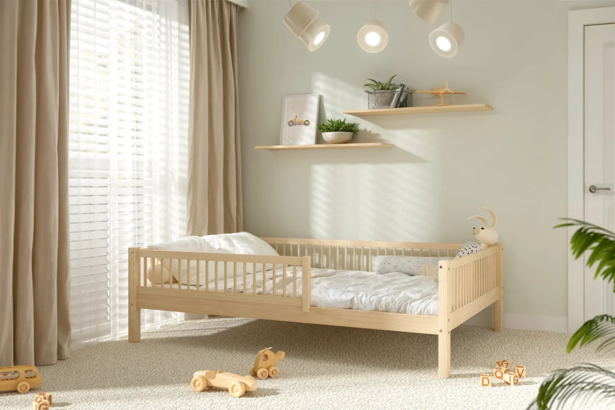 Lozko-dzieciece-Salice-XL-naturalny-aranzacja-skos Kinderbett SALICE XL aus Holz