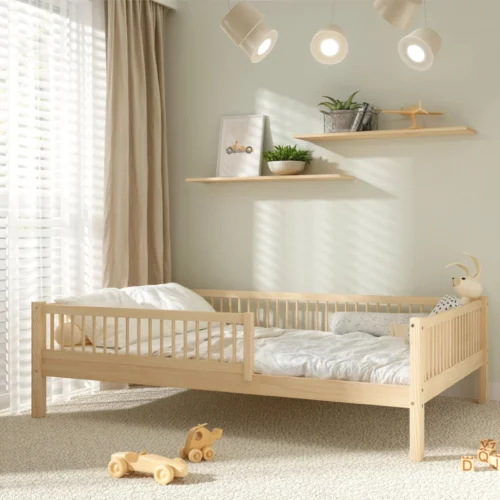 Lozko-dzieciece-Salice-XL-naturalny-aranzacja-skos Kinderbett SALICE XL aus Holz