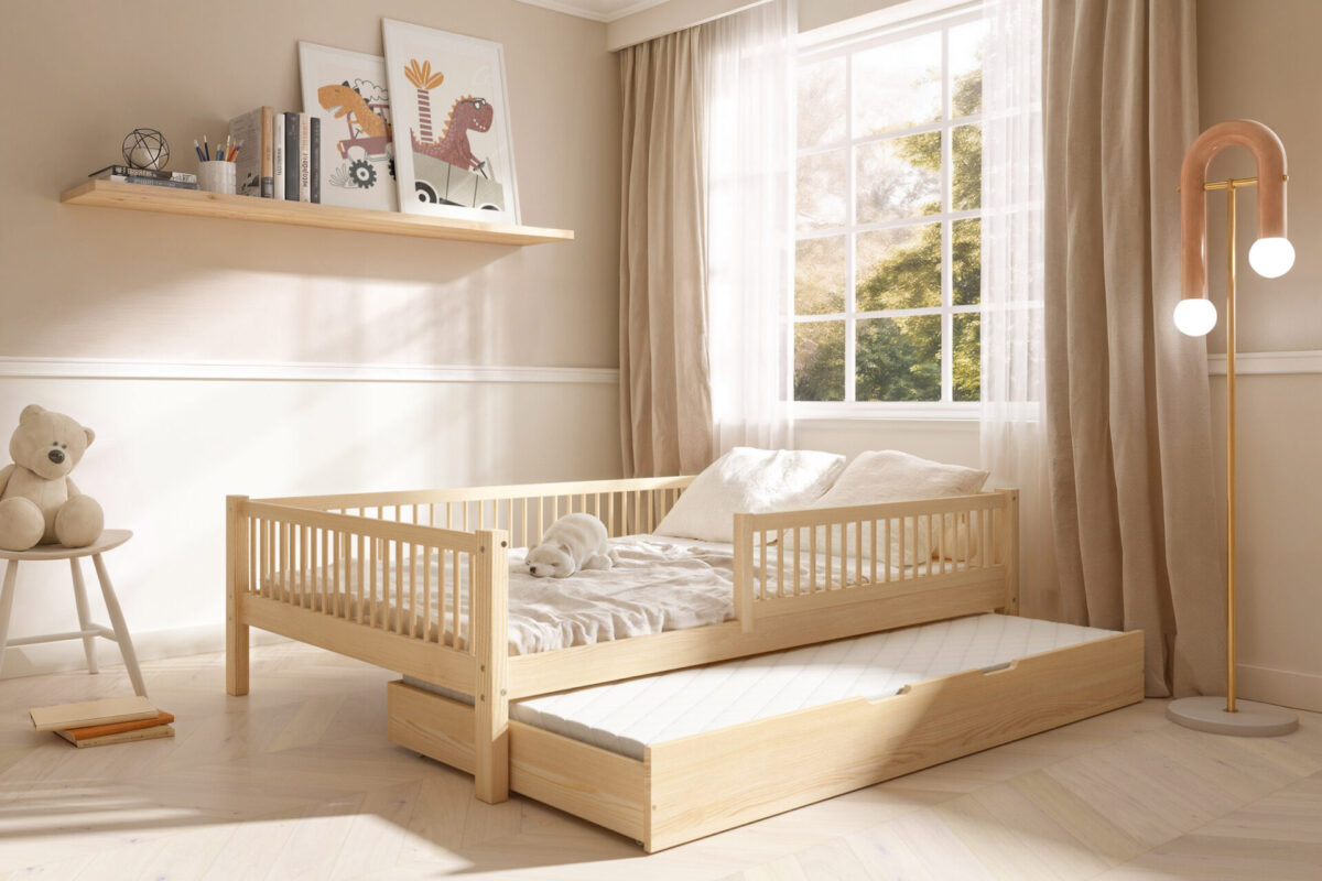 szczebeli_szuflada_materac Hochwertiges Kinderbett SALICE XL mit Schublade (Schnellversand48) aus Massivholz
