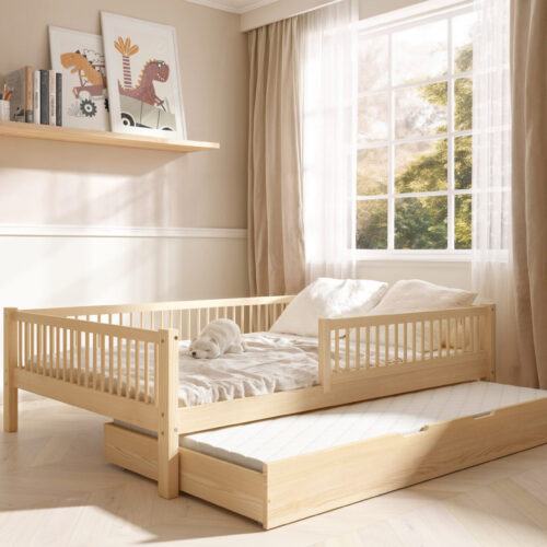 szczebeli_szuflada_materac Hochwertiges Kinderbett SALICE XL mit Schublade (Schnellversand48) aus Massivholz