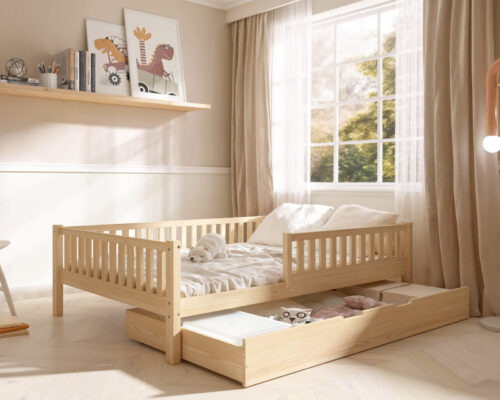 sztachetki_szuflada_pojemnik Kinderbett ABETE XL mit Schublade (Schnellversand48) aus Holz