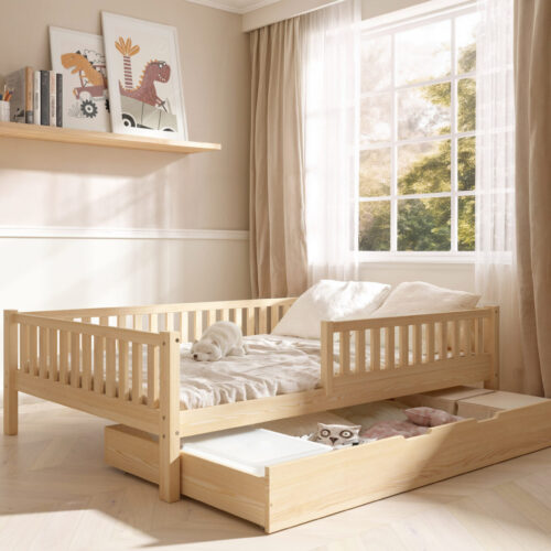 sztachetki_szuflada_pojemnik Kinderbett ABETE XL mit Schublade (Schnellversand48) aus Holz